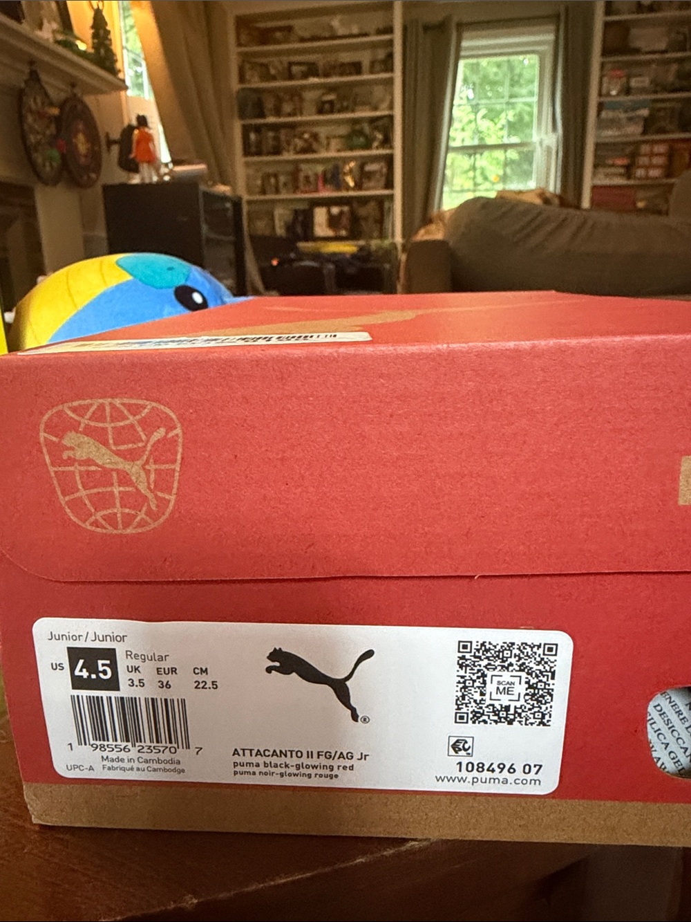 Puma Junior Attacanto II FG/AG Soccer Cleats in Black and Glowing Red